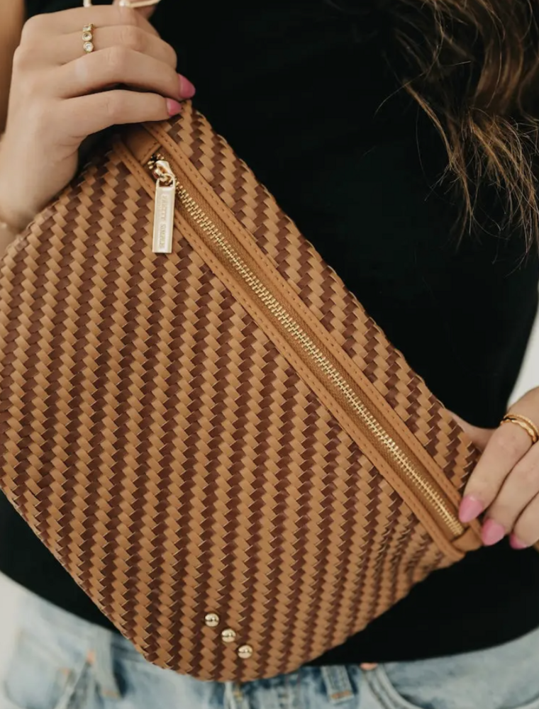 PRETTY SIMPLE Diagonal Woven Westlyn Bum Bag in Two Tone Browns