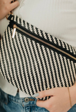 PRETTY SIMPLE Diagonal Woven Westlyn Bum Bag in Two Tone Black/Cream