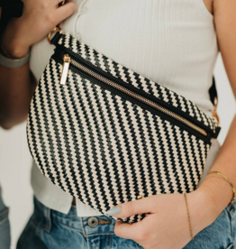 PRETTY SIMPLE Diagonal Woven Westlyn Bum Bag in Two Tone Black/Cream