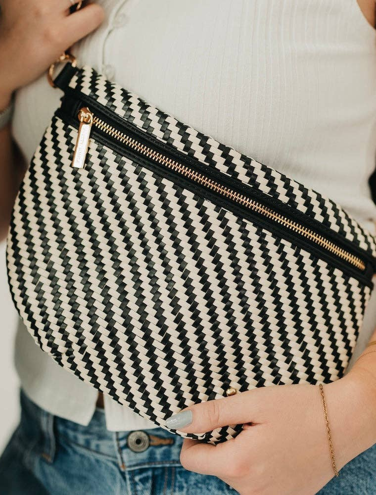 PRETTY SIMPLE Diagonal Woven Westlyn Bum Bag in Two Tone Black/Cream