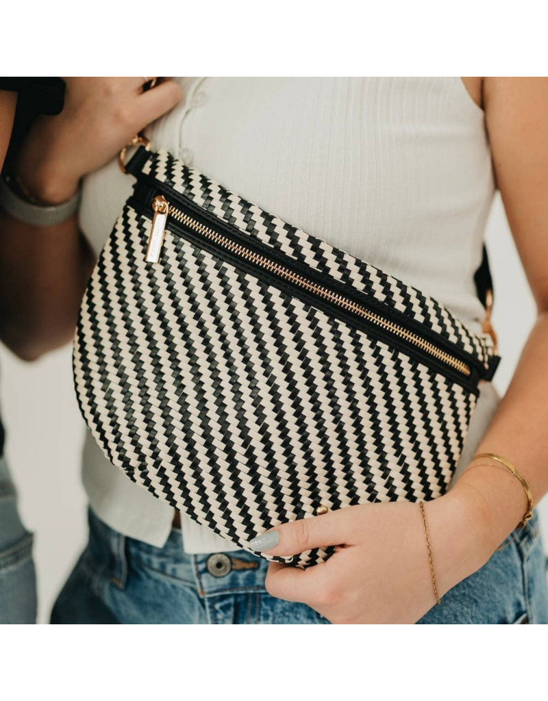 PRETTY SIMPLE Diagonal Woven Westlyn Bum Bag in Two Tone Black/Cream