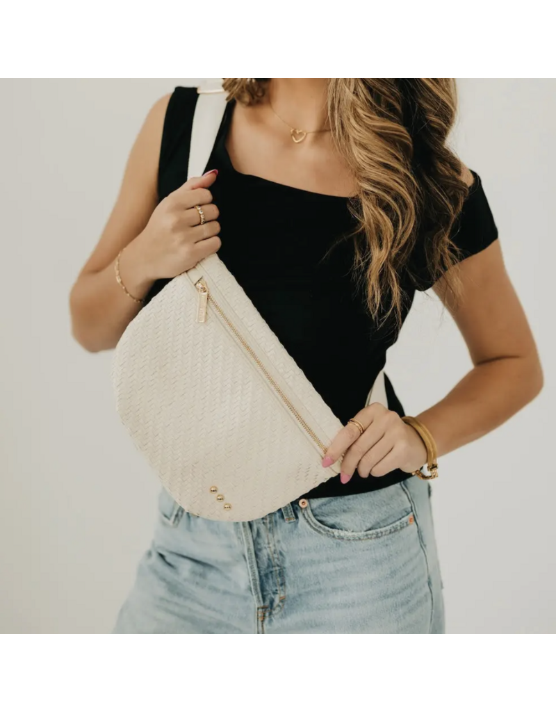 PRETTY SIMPLE Diagonal Woven Westlyn Bum Bag in Cream