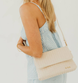 PRETTY SIMPLE Wrenlee Woven Flap Crossbody in Cream