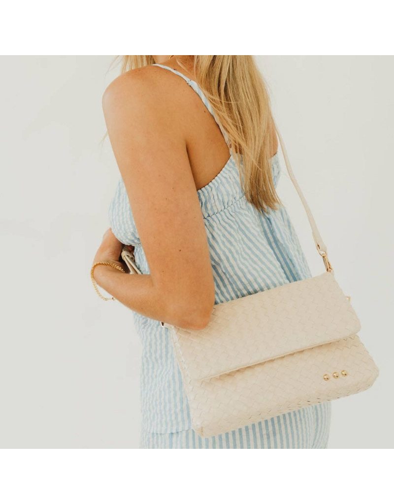 PRETTY SIMPLE Wrenlee Woven Flap Crossbody in Cream
