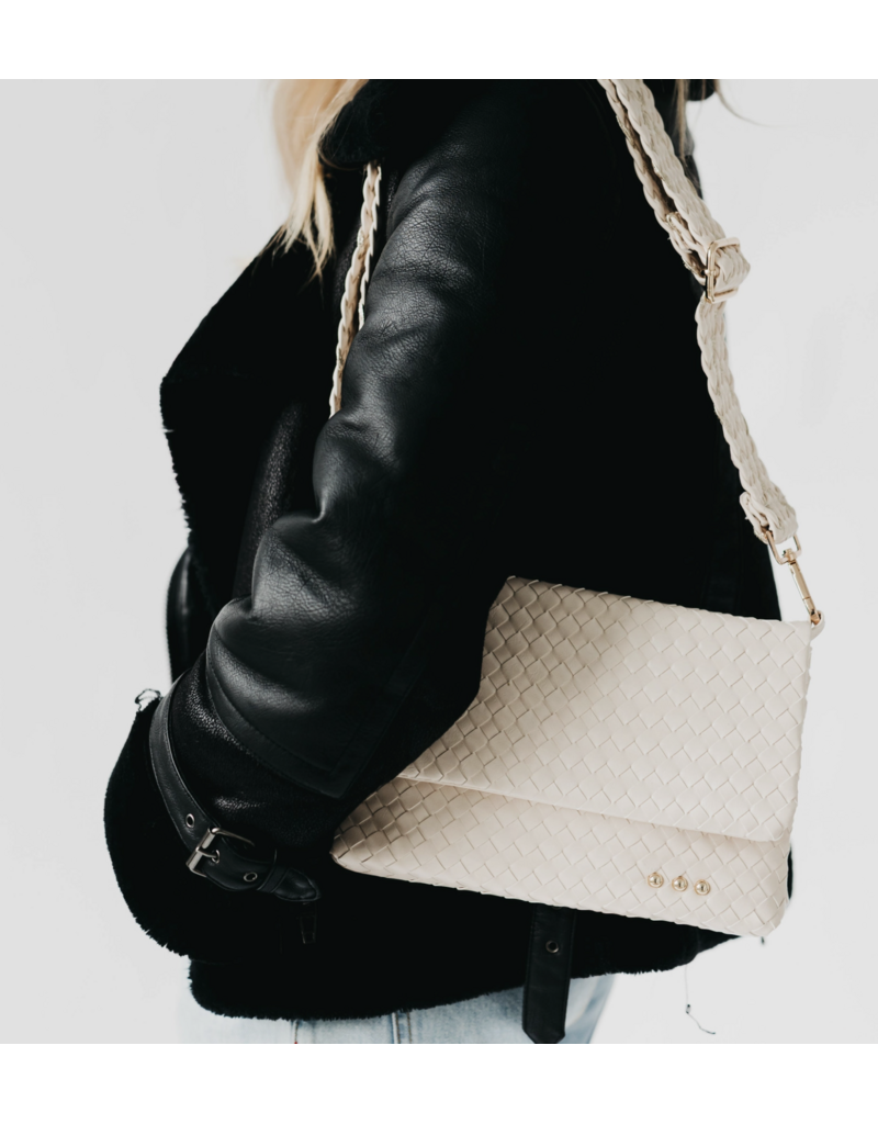 PRETTY SIMPLE Wrenlee Woven Flap Crossbody in Cream