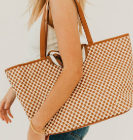 PRETTY SIMPLE Woven Tiffany Organizer Tote Bag in Checkered Brown