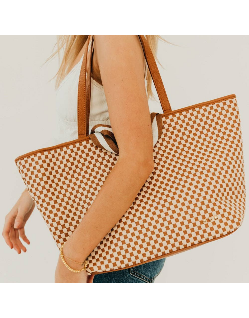 PRETTY SIMPLE Woven Tiffany Organizer Tote Bag in Checkered Brown