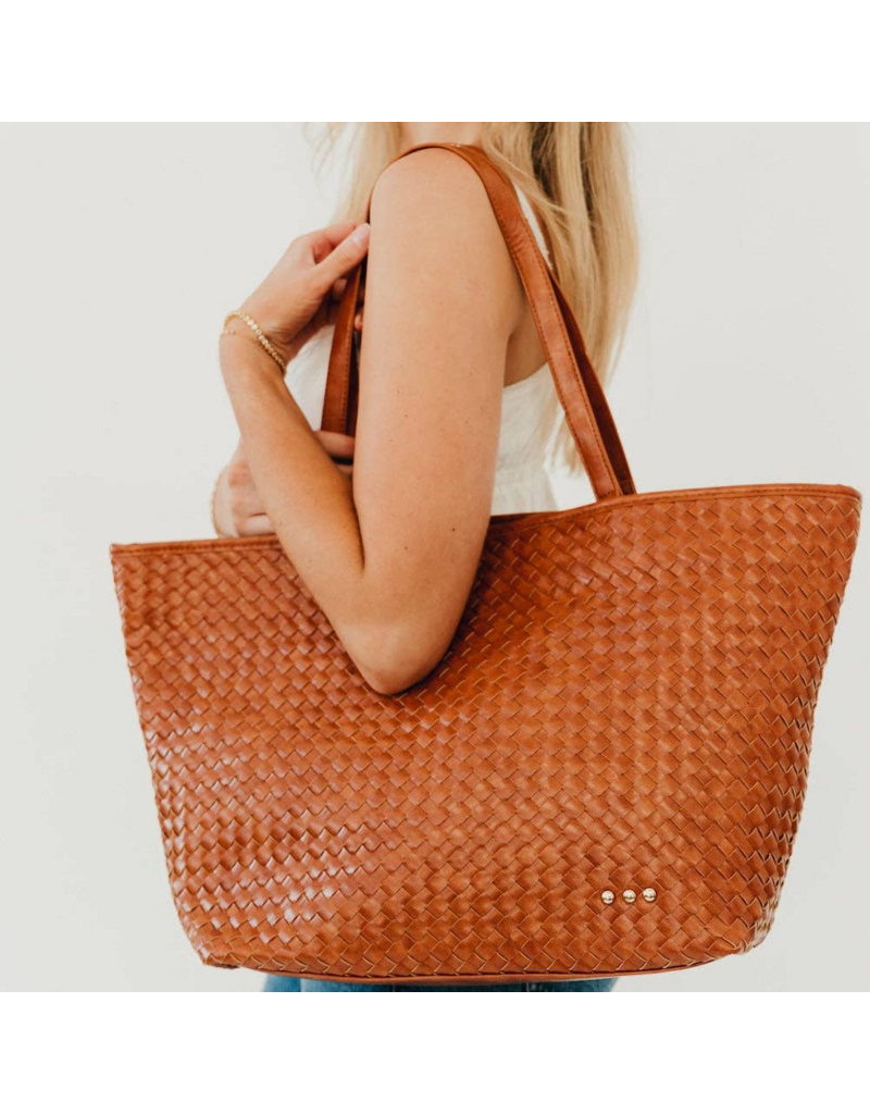 PRETTY SIMPLE Woven Tiffany Organizer Tote Bag in Brown
