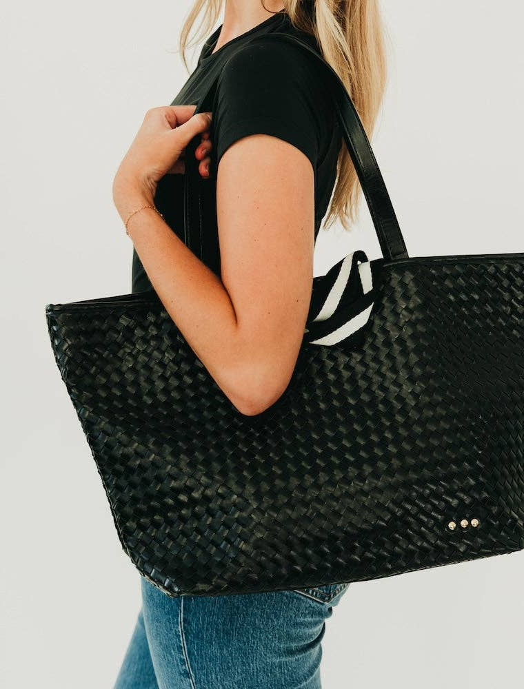 PRETTY SIMPLE Woven Tiffany Organizer Tote Bag in Black
