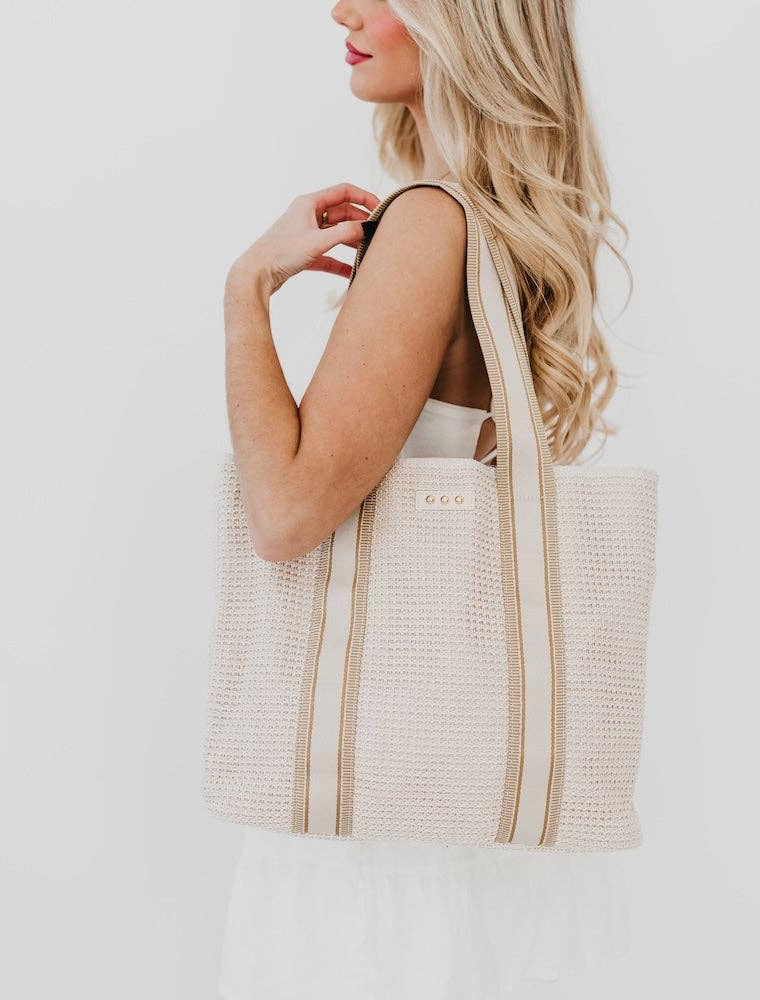 PRETTY SIMPLE Ruby Raffia Tote Bag in Cream