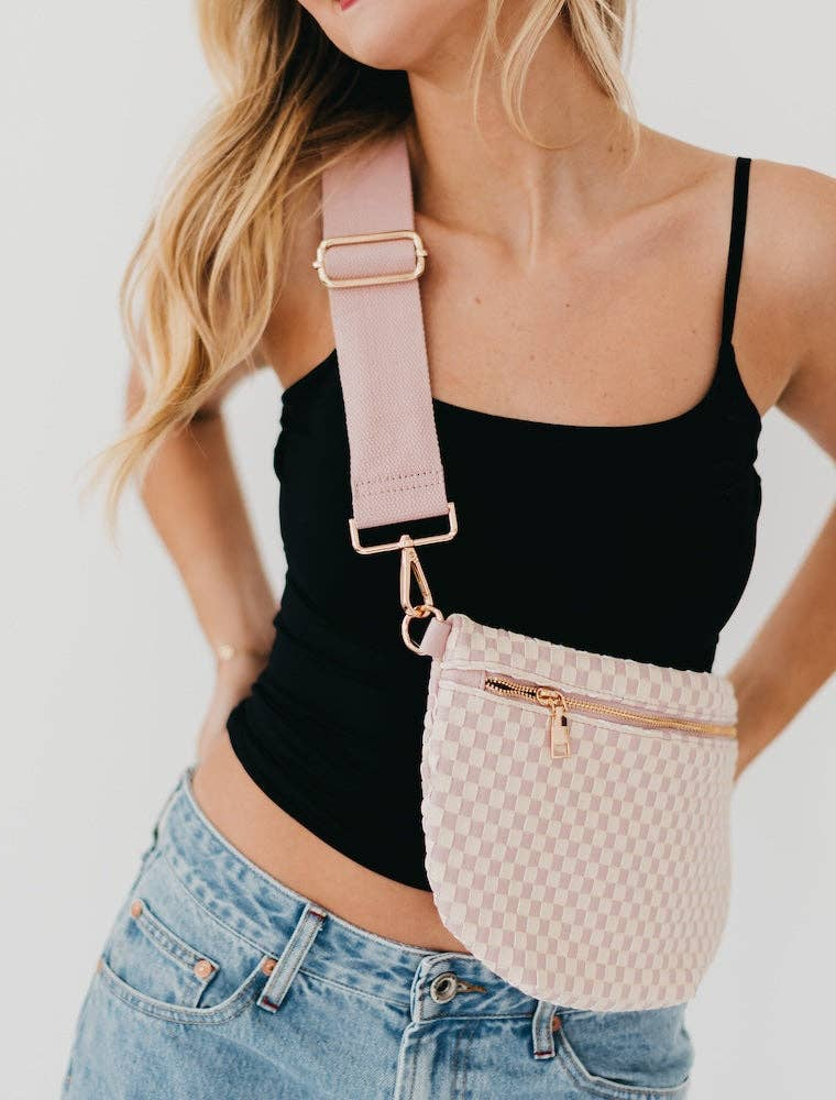 PRETTY SIMPLE Woven Westlyn Bum Bag in Checkered Blush