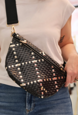 PRETTY SIMPLE Woven Westlyn Bum Bag in Gold Metallic Diamond Black
