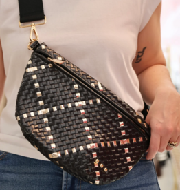 PRETTY SIMPLE Woven Westlyn Bum Bag in Gold Metallic Diamond Black