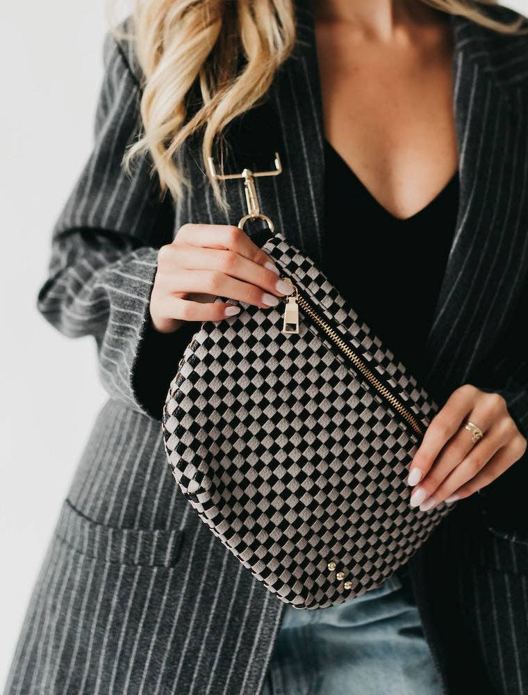 PRETTY SIMPLE Westlyn Woven Bum Bag in Checkered Light Gray/Black