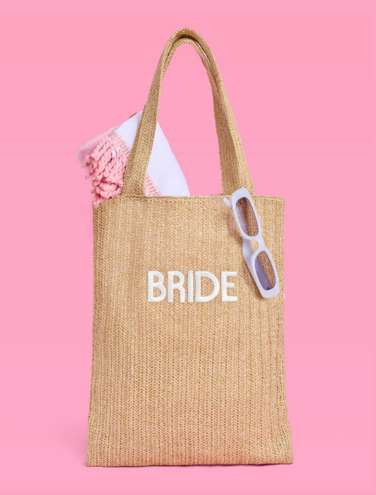 FETTI Bride Embroidered Straw Tote Bag