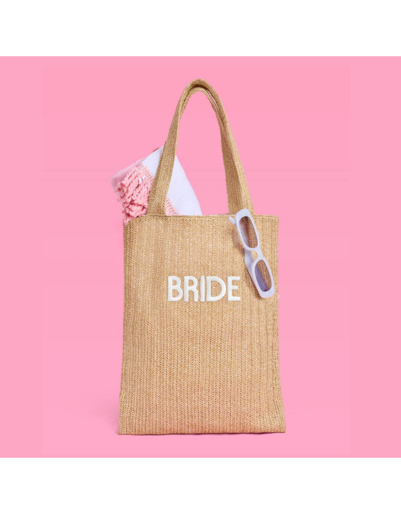 FETTI Bride Embroidered Straw Tote Bag