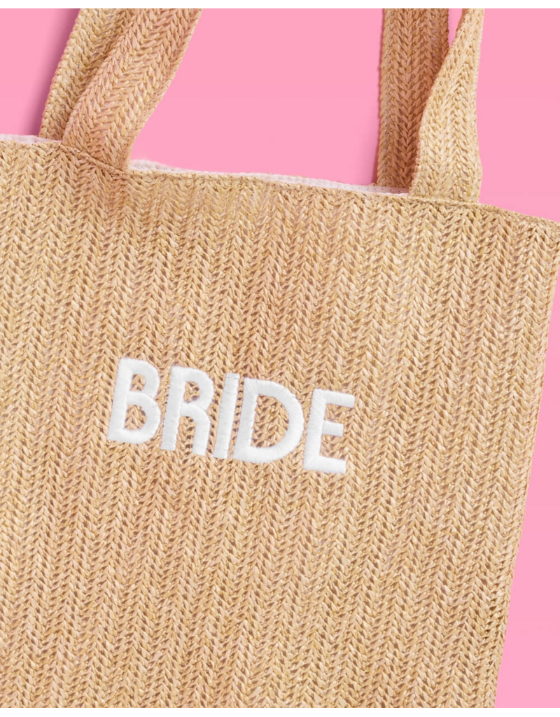 FETTI Bride Embroidered Straw Tote Bag