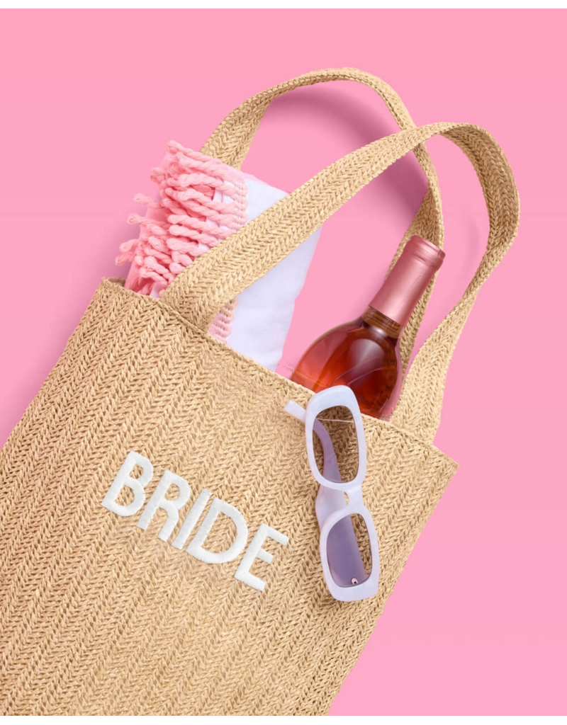FETTI Bride Embroidered Straw Tote Bag