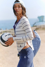 FREE PEOPLE MOVEMENT Cool Down Striped Crew in Ivory Combo