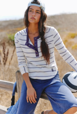 FREE PEOPLE MOVEMENT Cool Down Striped Crew in Ivory Combo