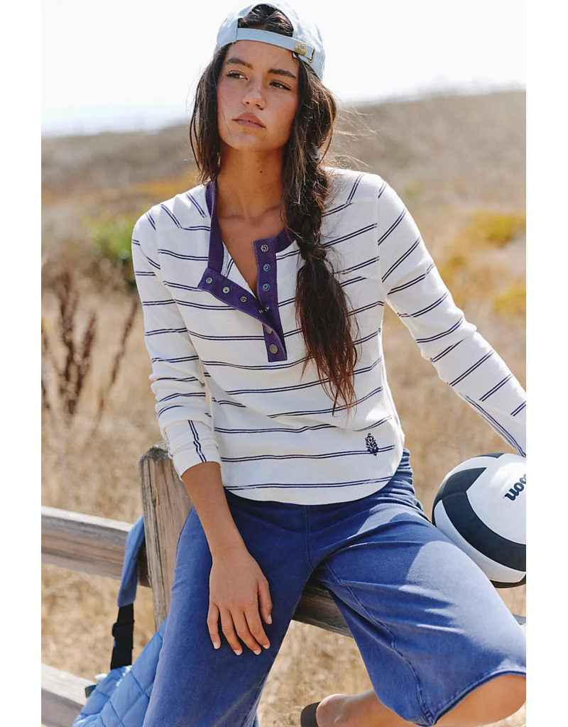 FREE PEOPLE MOVEMENT Cool Down Striped Crew in Ivory Combo