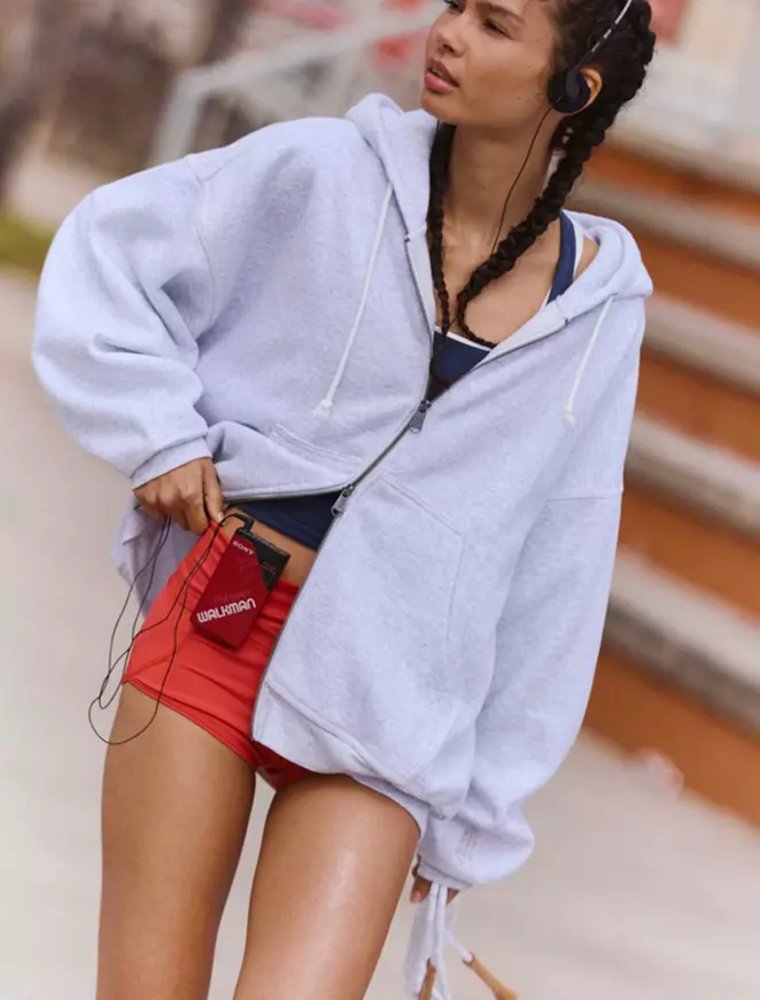 FREE PEOPLE MOVEMENT Final Call Zip Up in White Heather Grey
