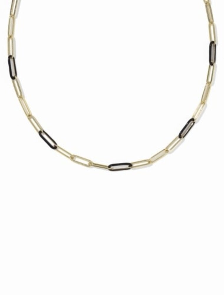 KENDRA SCOTT DESIGN Courtney Gold Enamel Link and Chain Necklace in Black Enamel