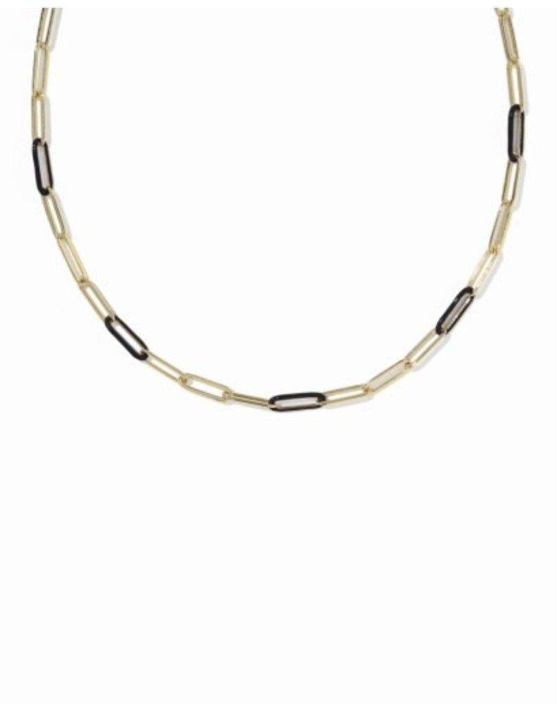 KENDRA SCOTT DESIGN Courtney Gold Enamel Link and Chain Necklace in Black Enamel