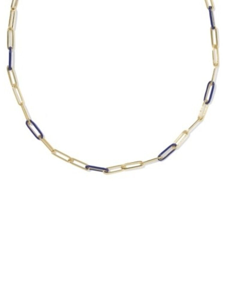 KENDRA SCOTT DESIGN Courtney Gold Enamel Link and Chain Necklace in Dark Blue Enamel
