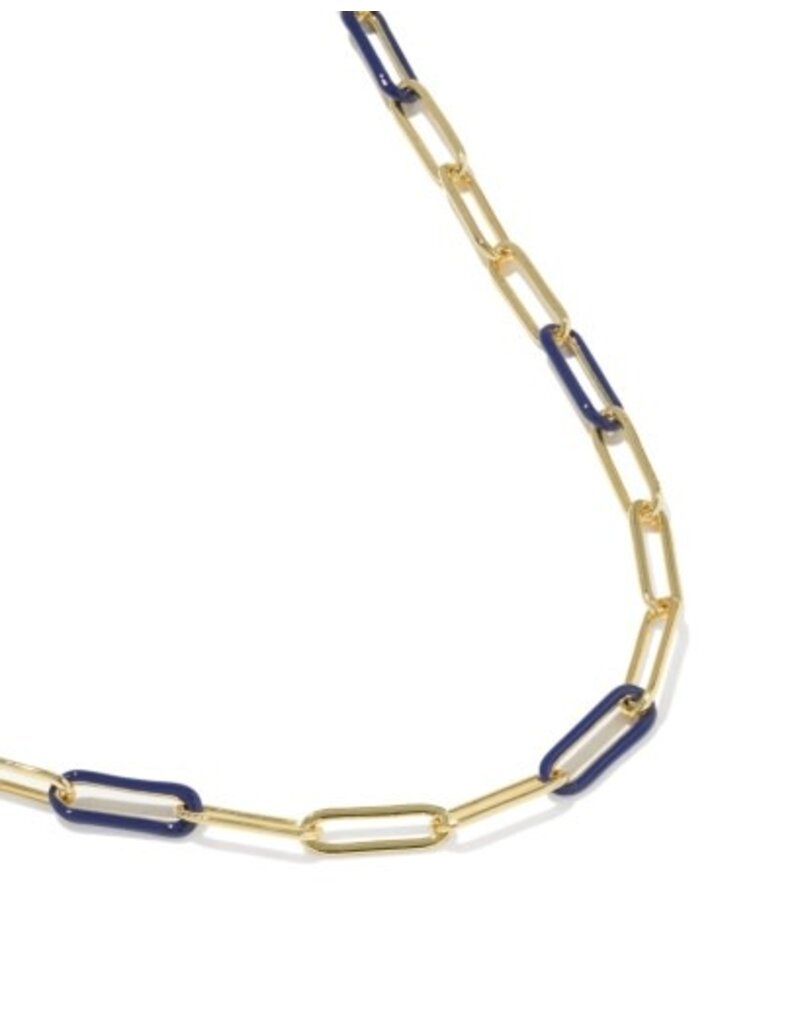 KENDRA SCOTT DESIGN Courtney Gold Enamel Link and Chain Necklace in Dark Blue Enamel
