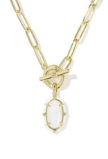 KENDRA SCOTT DESIGN Elisa Gold Enamel Link and Chain Necklace in White Mother-of-Pearl