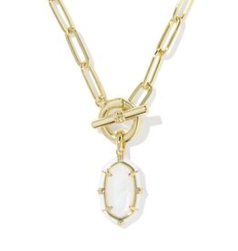 KENDRA SCOTT DESIGN Elisa Gold Enamel Link and Chain Necklace in White Mother-of-Pearl
