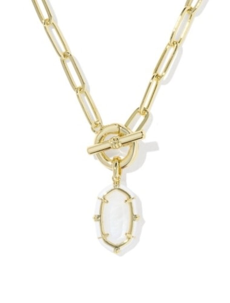 KENDRA SCOTT DESIGN Elisa Gold Enamel Link and Chain Necklace in White Mother-of-Pearl