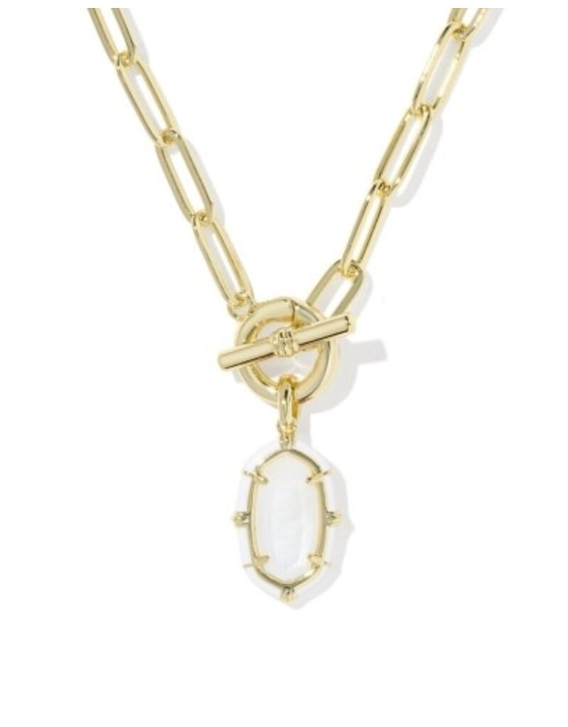 KENDRA SCOTT DESIGN Elisa Gold Enamel Link and Chain Necklace in White Mother-of-Pearl