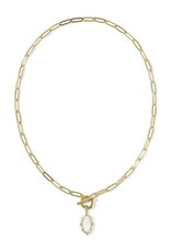 KENDRA SCOTT DESIGN Elisa Gold Enamel Link and Chain Necklace in White Mother-of-Pearl