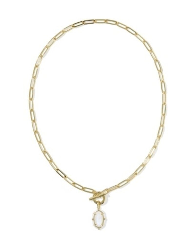 KENDRA SCOTT DESIGN Elisa Gold Enamel Link and Chain Necklace in White Mother-of-Pearl