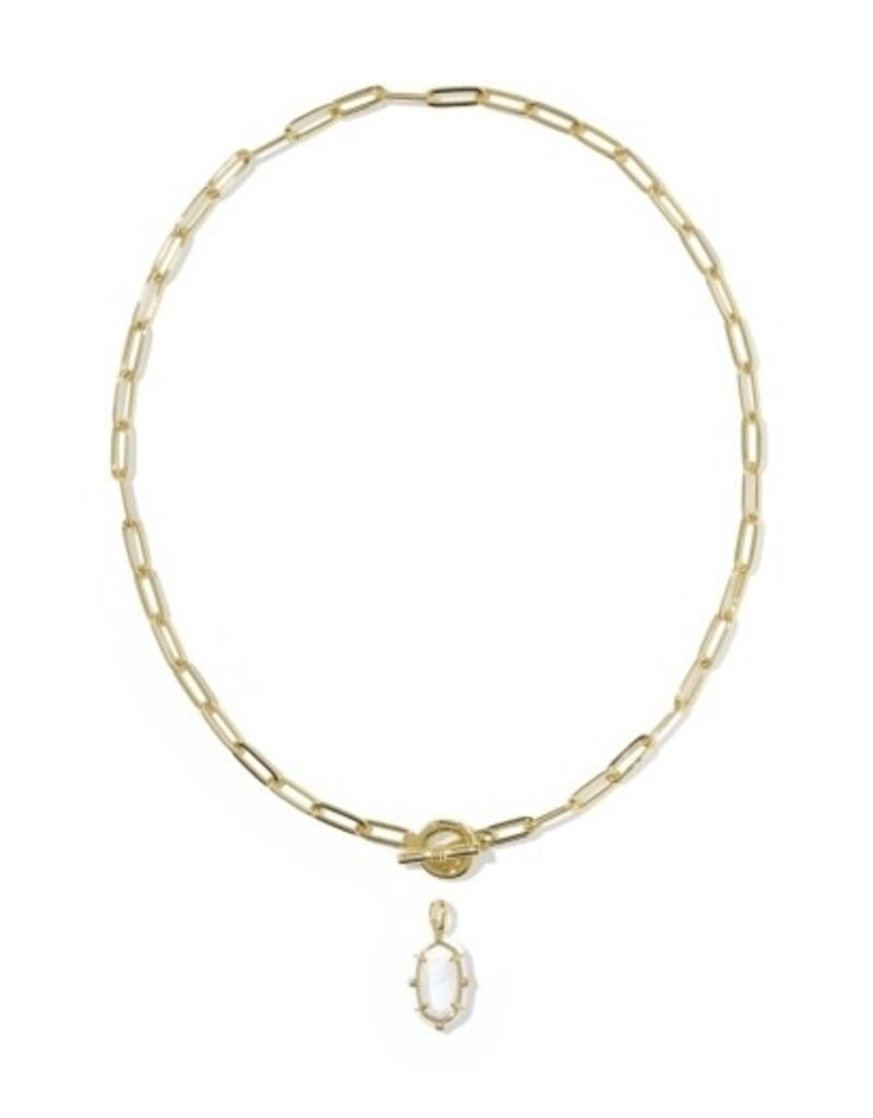 KENDRA SCOTT DESIGN Elisa Gold Enamel Link and Chain Necklace in White Mother-of-Pearl