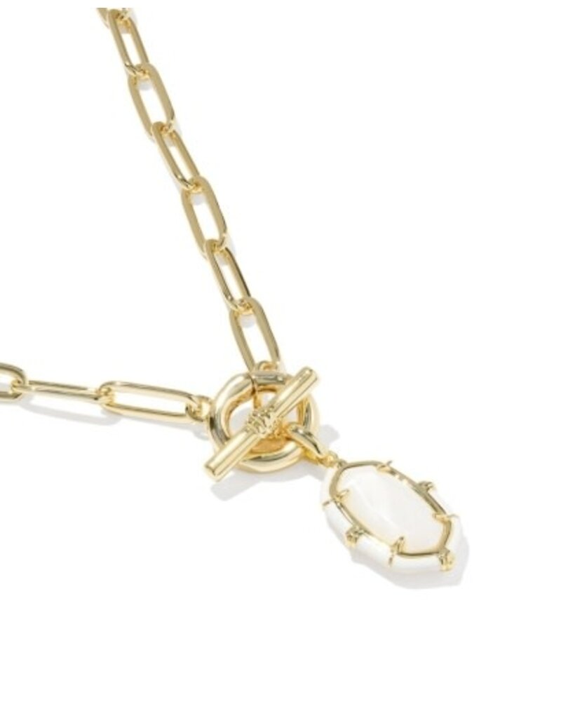 KENDRA SCOTT DESIGN Elisa Gold Enamel Link and Chain Necklace in White Mother-of-Pearl
