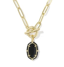 KENDRA SCOTT DESIGN Elisa Gold Enamel Link and Chain Necklace in Black Agate