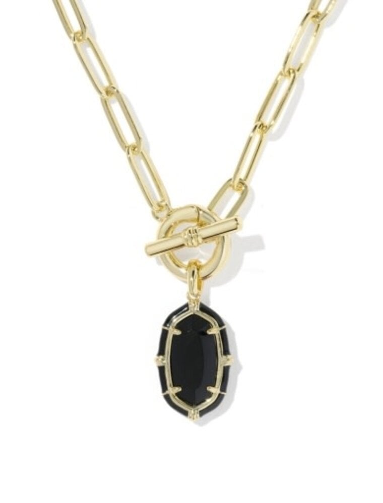 KENDRA SCOTT DESIGN Elisa Gold Enamel Link and Chain Necklace in Black Agate
