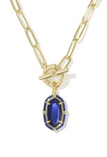 KENDRA SCOTT DESIGN Elisa Gold Enamel Link and Chain Necklace in Navy Mother-of-Pearl
