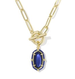 KENDRA SCOTT DESIGN Elisa Gold Enamel Link and Chain Necklace in Navy Mother-of-Pearl