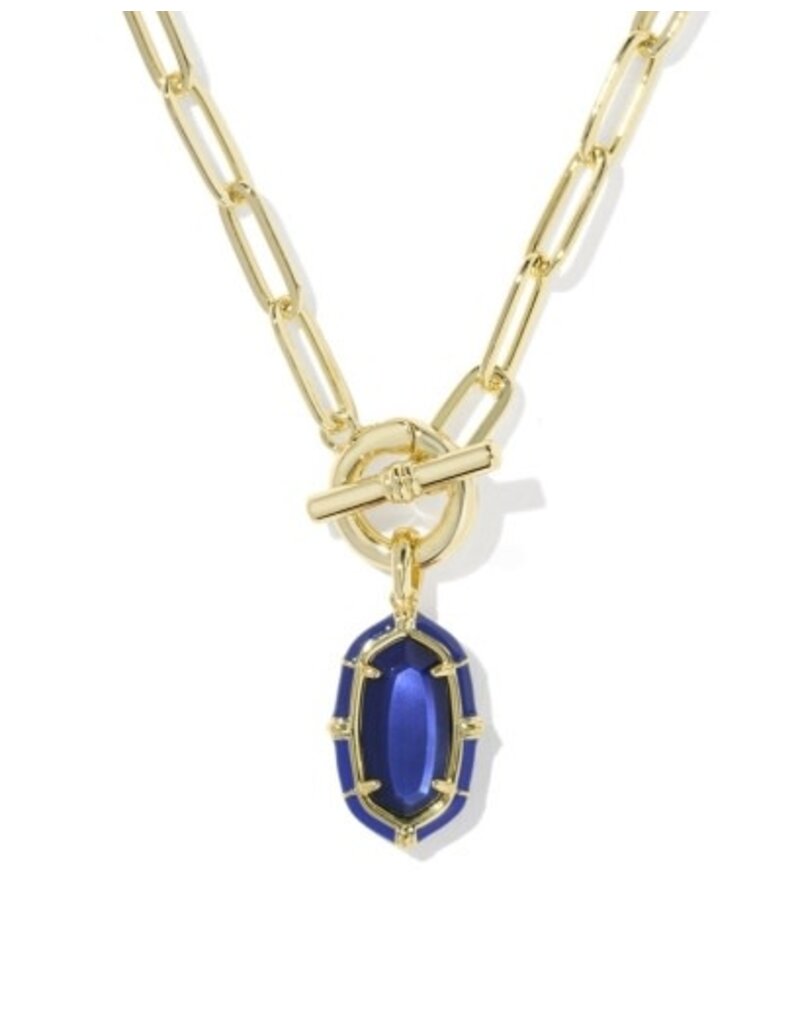 KENDRA SCOTT DESIGN Elisa Gold Enamel Link and Chain Necklace in Navy Mother-of-Pearl