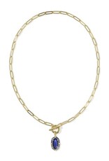 KENDRA SCOTT DESIGN Elisa Gold Enamel Link and Chain Necklace in Navy Mother-of-Pearl