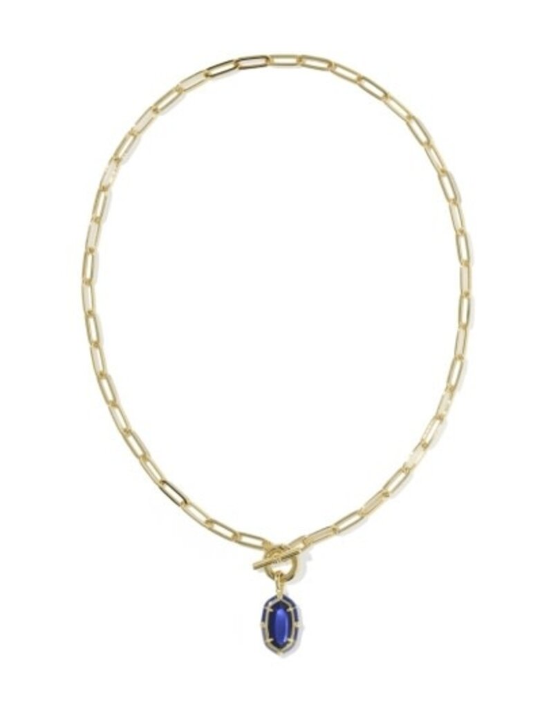 KENDRA SCOTT DESIGN Elisa Gold Enamel Link and Chain Necklace in Navy Mother-of-Pearl