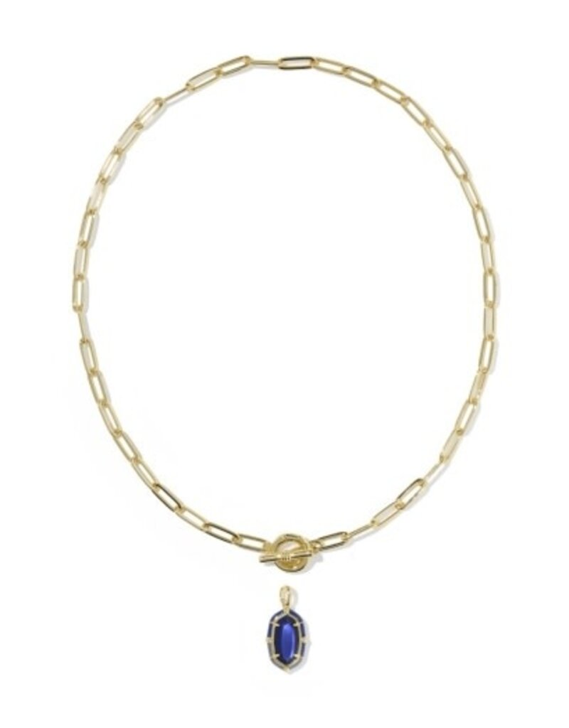 KENDRA SCOTT DESIGN Elisa Gold Enamel Link and Chain Necklace in Navy Mother-of-Pearl