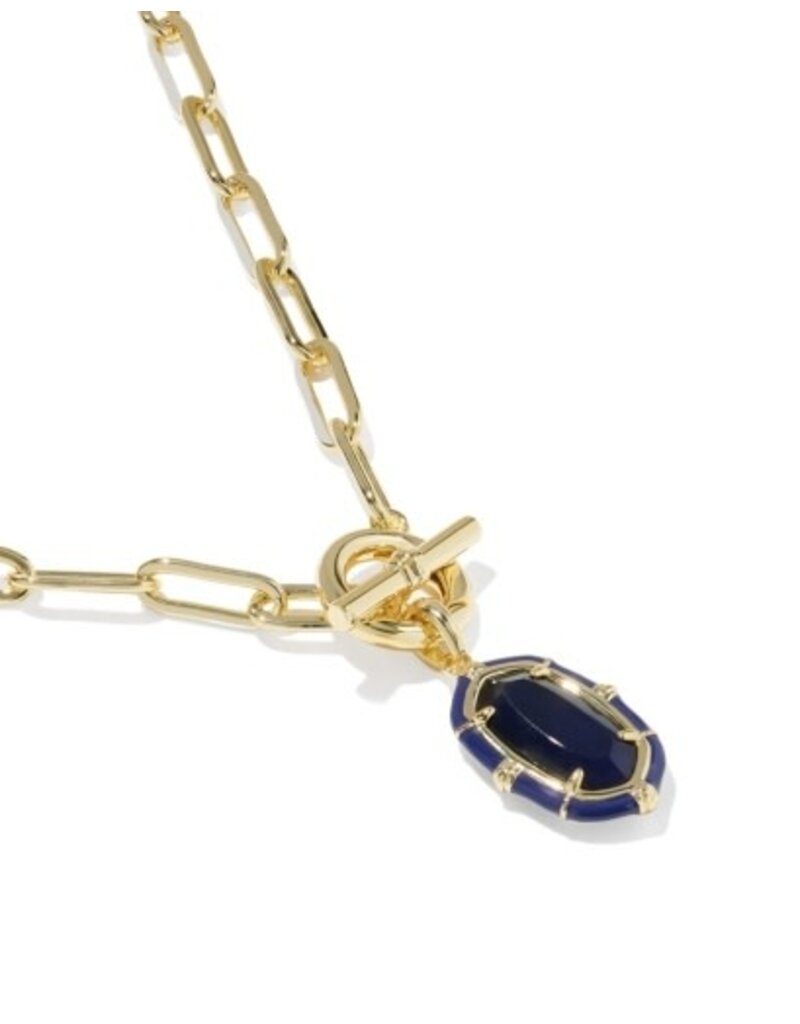 KENDRA SCOTT DESIGN Elisa Gold Enamel Link and Chain Necklace in Navy Mother-of-Pearl