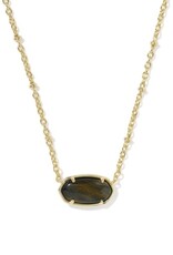 KENDRA SCOTT DESIGN Tiger Striped Elisa Gold Short Pendant Necklace in Dark Brown Hawk's Eye