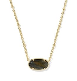 KENDRA SCOTT DESIGN Tiger Striped Elisa Gold Short Pendant Necklace in Dark Brown Hawk's Eye