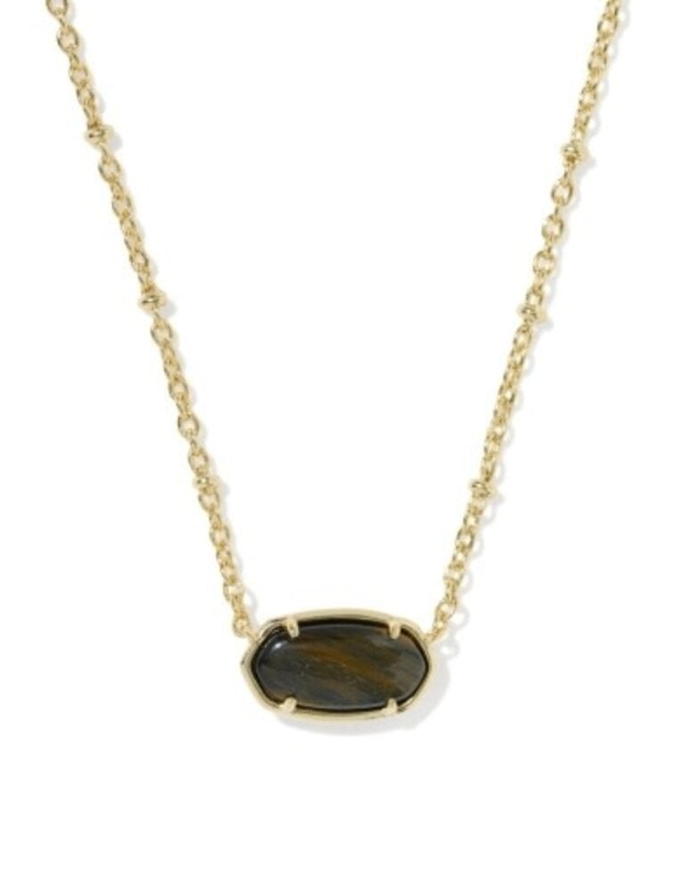 KENDRA SCOTT DESIGN Tiger Striped Elisa Gold Short Pendant Necklace in Dark Brown Hawk's Eye